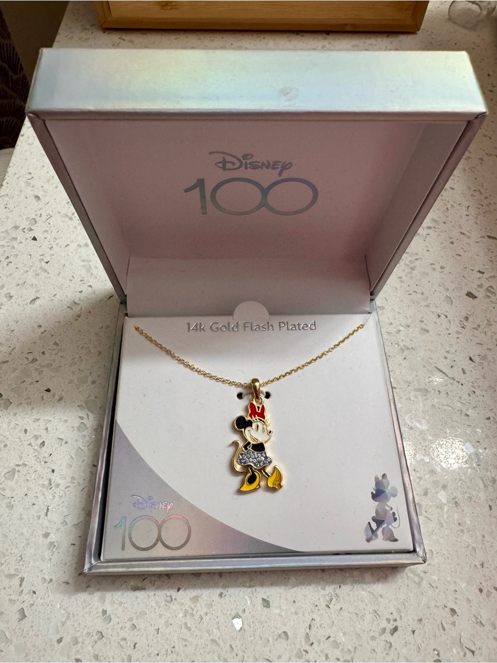 <Disney> Minnie Mouse Gold-Tone Necklace with Red, Black, Yellow & Silver Enamel